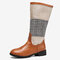 Large Size Women Winter Splicing Pattern Slip On Mid Calf Boots - Brown