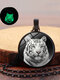 Vintage Glass Printed Women Necklace Luminous Tiger Head Pendant Sweater Chain Jewelry - Black