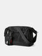 Men Oxford Casual Solid Color Large Capacity Multifunction Sport Crossbody Bag - Black