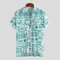Mens Floral Printed Chest Pocket Turn Down Collar Short Sleeve Loose Casual Shirts - Green