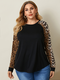 Leopard Print Raglan Sleeve O-neck Plus Size Blouse for Women - Black