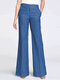 Jeans feminino liso casual alargado Calças com bolso - azul