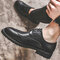 Men Brogue Microfiber Leather Non Slip Business Casual Dress Shoes - Black