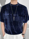 Camiseta masculina manga curta com textura de veludo gola redonda solta - Marinha