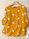 Women Dot Print 3/4 Sleeve Crew Neck Casual Blouse - Yellow