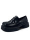 Women Fashion Square Toe Comfy Slip-on Loafers Preppy Platforms Shoes - Black