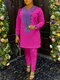 प्लस साइज महिला एथनिक फ्लोरल प्रिंट वी-नेक लंबी आस्तीन को-ऑर्ड - गुलाब का फूल