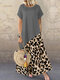Leopard Print Patchwork Plus Size Maxi Dress - Grey