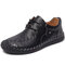 Menico Men Retro Non Slip Hand Stitching Soft Sole Casual Leather Shoes - Black