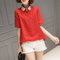 Cotton And Linen Short-sleeved Loose Wild  Shirt Large Size Women's Clothing - Red