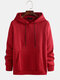 Mens Plain Solid Color Pocket Long Sleeve Drawstring Casual Hoodies - Red