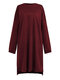 Casual Solid Color O-neck Asymmetrical Long Sleeve Dress - Wine Red