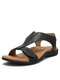 Sandálias femininas bico redondo confortável Soft sola casual plana tamanho grande - Preto