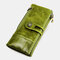 جلد أصلي للنساء Rfid Antimagnetic متعدد الفتحات 14 بطاقة فتحات زيبر Bifold محفظة طويلة - الجيش الأخضر