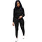 Dn8140 European And American Women's Solid Color Sports Burnt Hooded Suit Two-piece - Black