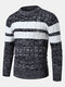 Mens Cable Knit Block Striped Patchwork Crew Neck Casual Pullover Sweaters - Gray