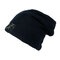 Men Solid Stripe Plus Velvet American Flags Knitted Skullies Beanie Cap Outdoor Warm Earmuffs Hats - Black