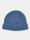 Unisex Knitted Solid Color Striped Jacquard All-match Brimless Beanie Landlord Cap Skull Cap - Dark Blue