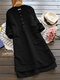 Solid Stand Collar Long Sleeve Pocket Button Vintage Dress - Black