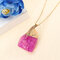 Fashion Colorful Natural Stone Pendant Necklace Sweater Chain for Women Men - Rose Red