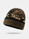 Men Knitted Plus Velvet Thicken Camouflage Pattern Cold Protection Ear Protection Brimless Beanie Hat - Brown