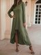 Irregular Loose Solid Color Long Sleeve Maxi Dress For Women - Green