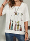 Cartoon Calico Print O-neck Short Sleeve Casual T-Shirt For Women - White