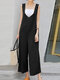 Solid Backless Sleeveless Casual Jumpsuit - Black