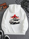 Mens Japanese Mountain Car Back Print Long Sleeve Hoodies Winter - White