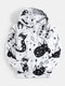 Mens Funny Abstract Cat Print Loose Leisure Drawstring Pullover Hoodie - White