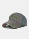 Men Washed Distressed Cotton Letter Embroidered Stitches Color-match Patchwork Vintage Sunshade Baseball Cap - Army Green