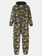 Men Camo Hooded Jumpsuits Print Beam Footed Cozy Drawstring Zipper Up Overalls Outfit With Pockets - Green