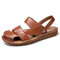Menico Men Stitching Non Slip Beach Casual Leather Sandals - Brown