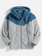 Mens Contrast Patchwork Zip Up Plush Slant Pocket Hooded Jackets - Gray