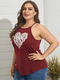 Love Print Sleeveless Plus Size Casual Tank Top for Women - Wine Red