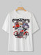 Cartoon Car Letters Graphic Loose Short Sleeve T-shirt - White