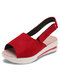 Large Size Women Casual Summer Vacation Hook & Loop Platform Sport Sandals - Red