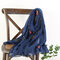 Womens Vogue Vintage Cotton Linen Embroidery Breathable Warm Scarf 180*70cm Oversize Shawl - Blue