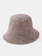 Women Woolen Cloth Lattice Pattern Casual Warmth Bucket Hat - Khaki