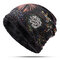 Womens Ethnic Cotton Ponytail Beanie Hat Vintage Good Elastic Warm Winter Turban Scarf Caps - Black1