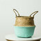 Household Foldable Natural Seagrass Woven Storage Pot Garden Flower Vase Hanging Basket With Handle - Blue border