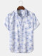Mens Allover Floral Print Chest Pocket Turn Down Collar Short Sleeve Hawaii Shirts - Off White