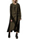 Solid Color O-neck Long Sleeves Casual Loose Dress With Pockets - Army Green