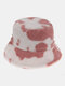 Women Rabbit Fur Warm Plush Cow Pattern Outdoor Casual All-match Bucket Hat - Pink