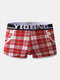 Mens Home Plaid Arrow Pants Cotton Breathable Elastic Boxer Briefs - Red