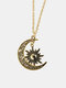 Collar de aleación con forma de sol y luna tallada a la moda - Oro