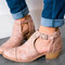 Large Size Women Pointed Toe Hollow Buckle Chunky Heel Single Ankle Boots - Pink