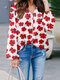 Blusa feminina manga longa com estampa floral e decote em V para férias - Branco