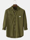 Mens Solid Color Double Pocket Lapel High Low Hem Long Sleeve Shirts - Green