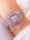 2 Pcs/Set Alloy Women Business Watch Decorated Pointer Quartz Watch Bracelet Thanksgiving Christmas Gift - Silver